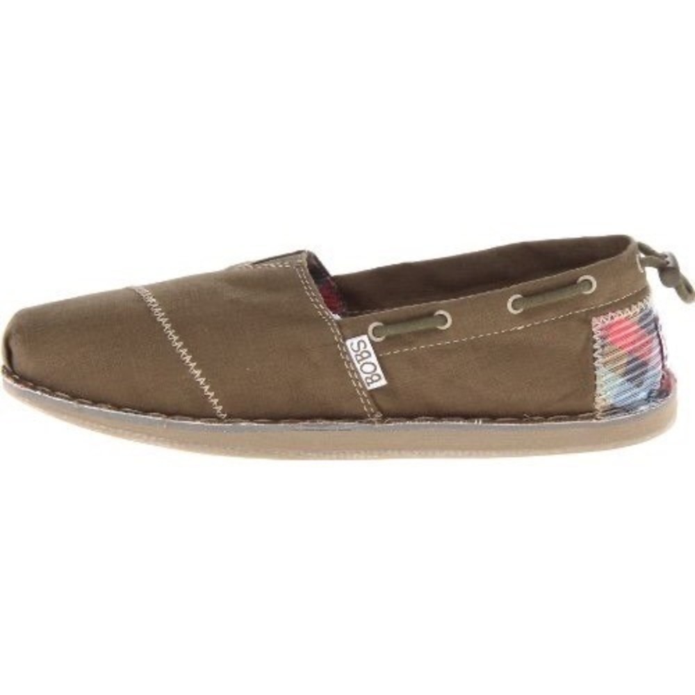 Skechers Bobs Olive Green Canvas Slip On Boat Shoe Flats Women 5 Comfort Neutral